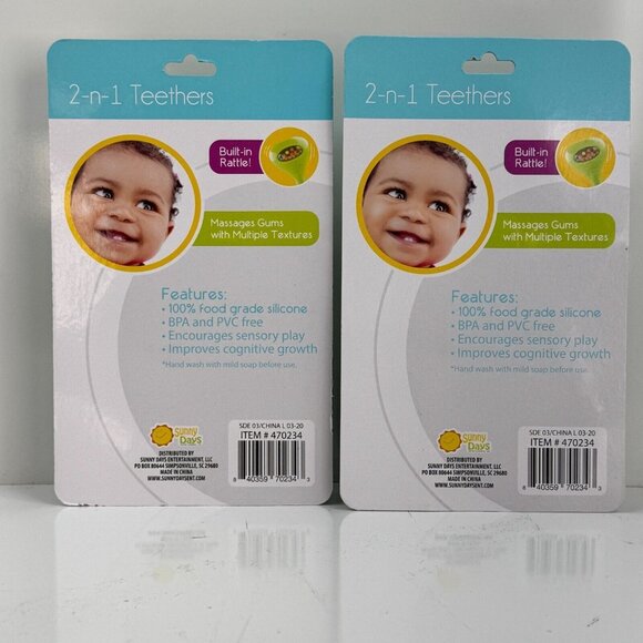 2-In-1 Baby Teethers With Rattle BPA Free Multiple Textures (2-Pack) - Picture 3 of 4
